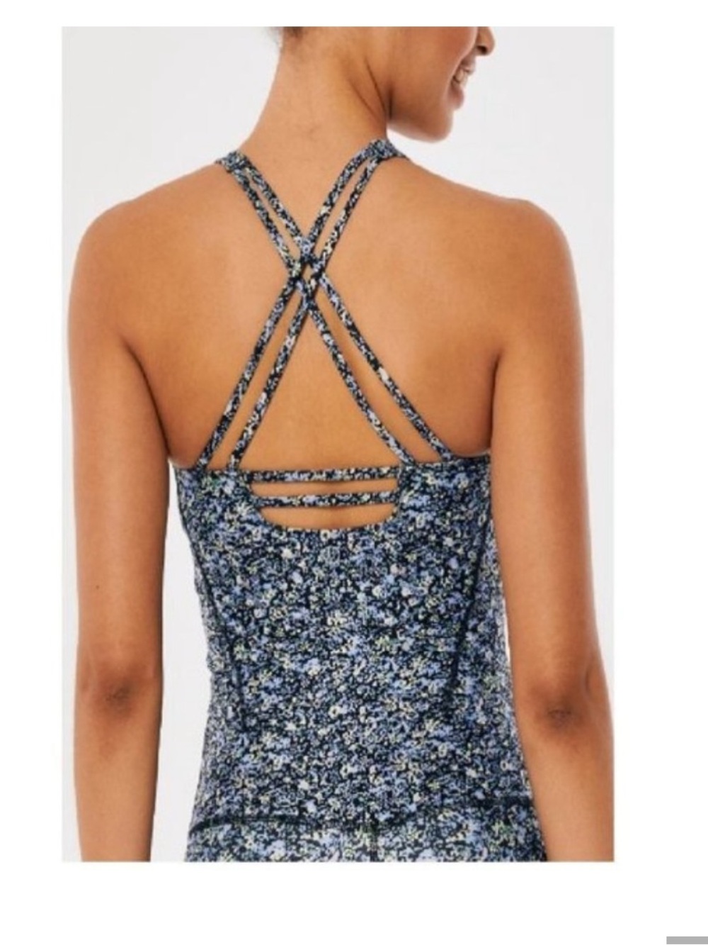 Gilly Hicks Women's Navy Blue Floral Recharge Strappy Plunge Tank Top Size med